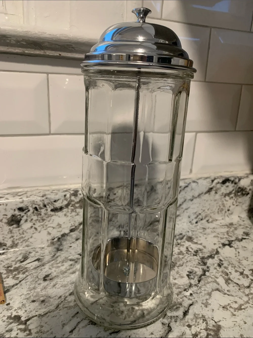 50’s Diner Style Glass Straw Dispenser with Chrome Lid - Home Kitchen